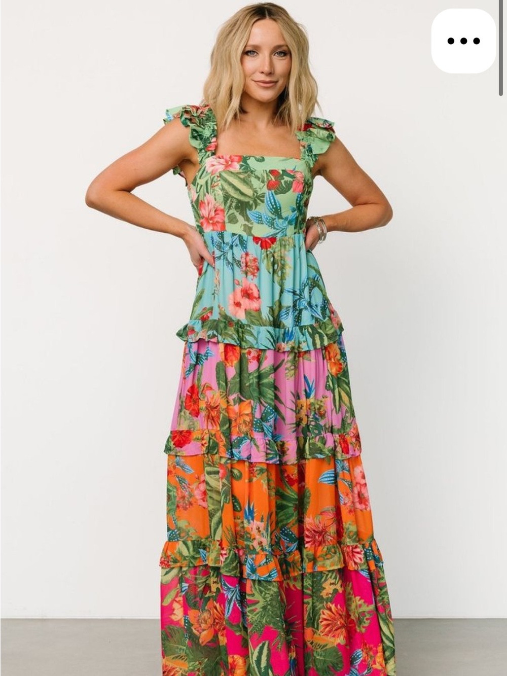 Avara Ivy Floral Ruffled Tiered Chiffon Summer Dress - Green Multi